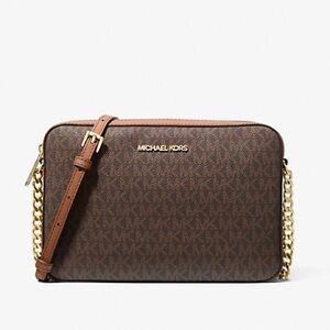 Michael Kors Jet Set Large Printed Logo Crossbody Bag / Brown